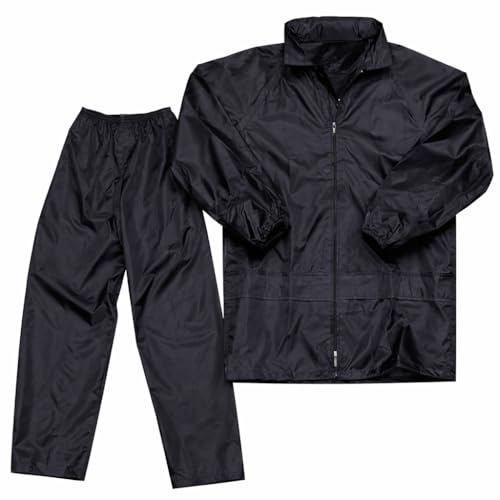 Image of Full Body Waterproof Raincoat Suit for Men | Hooded Jacket Pant Set | Black|SIZE-Large|