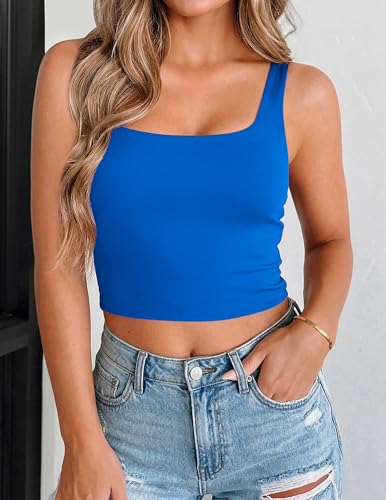 Zeagoo Women's Square Neck Crop Top Double Lined Basic Slim Fit Tank Tops for Women Cute Outfits 2026 Trendy Clothes Royal Blue - image 3