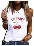 Verdusa Women's Cherry Letter Print Tank Top Y2k Round Neck Loose Sleeveless Tops White Medium
