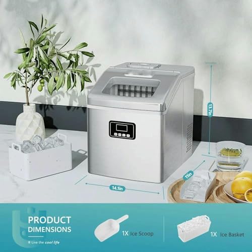 Máquina fabricadora de hielo de mostrador, 40 lb/24 h, portátil y compacta con auto-limpieza, cuchara y canasta para hielo miniatura 7