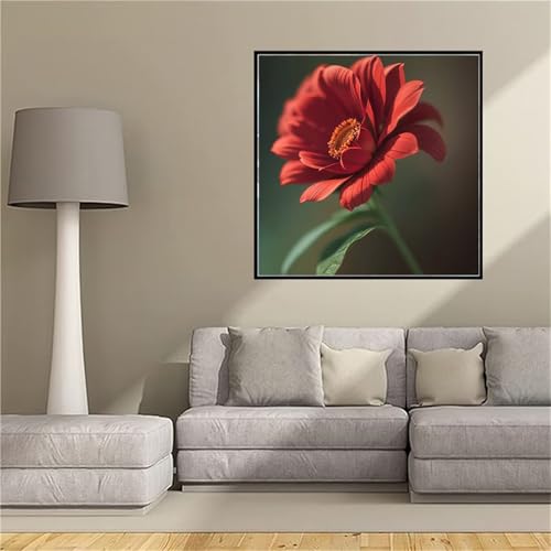 Kit Broderie Diamant Fleur Rouge Anti-Stress | Solution Déco Maison Facile 55x55