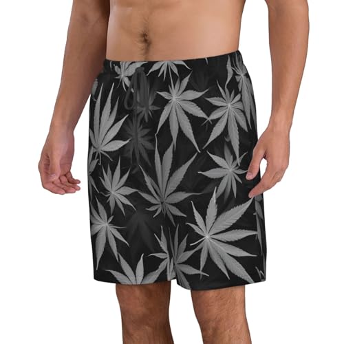 Green Skull Marijuana 420 Mens Swim Trunks Fashion Men's Board Shorts Quick Dry Swim Shorts with Mesh Lining2