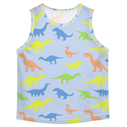 Colorful Dinosaur Pattern Boys Tank Top Sleeveless Quick Dry Athletic T-Shirts 3-10T