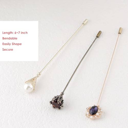 Image of Alilang 3Pcs Vintage Style 5 Inches Long Handle Hat and Lapel Pins with Flexible Bendable Design for Secure Fit on Hats, Scarves, and Suits