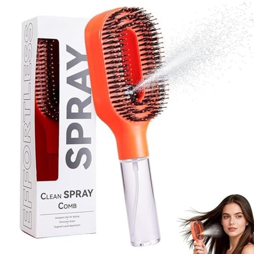 Image of 2-in-1 Spray Comb for Hair, Water Spray Detangling Brush with Built-In Mist Bottle, Anti-Frizz Wet Hair Brush for Men, Women & Kids Ideal for Long, Thick & Curly Hair (Orange)