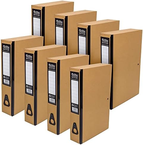 Pukka Pad, Recycled Card Paperboard Box Files for School and Office Document Organisation  Pack 8  with Thumb Pull and Spine Labels - Kraft