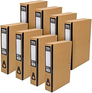 Pukka Pad, Recycled Card Paperboard Box Files for School and Office Document Organisation  Pack 8  with Thumb Pull and Spine Labels - Kraft