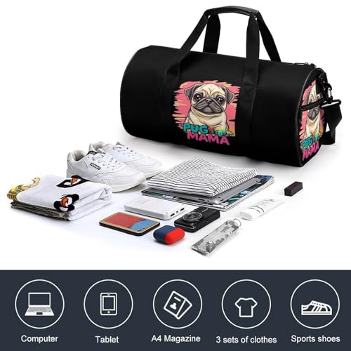 Pug Mama Sports Gym Bag Travel Duffel Workout Bag with Adjustable Strap4