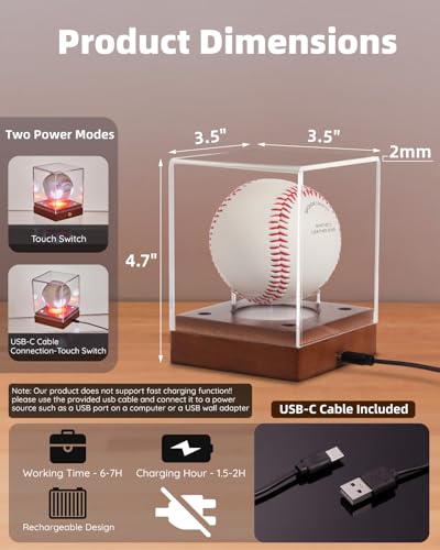 Image of Fitense LED Acrylic Baseball Display Case UV Protection Wood Base | Transparent showcase built with solid wooden base for signed baseball sports memorabilia collection