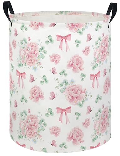 Image of Baby Laundry Hamper kids laundry Basket Waterproof Laundry Bag for Bedroom Clothes Organizer Room Decor(Bowknot Flower)