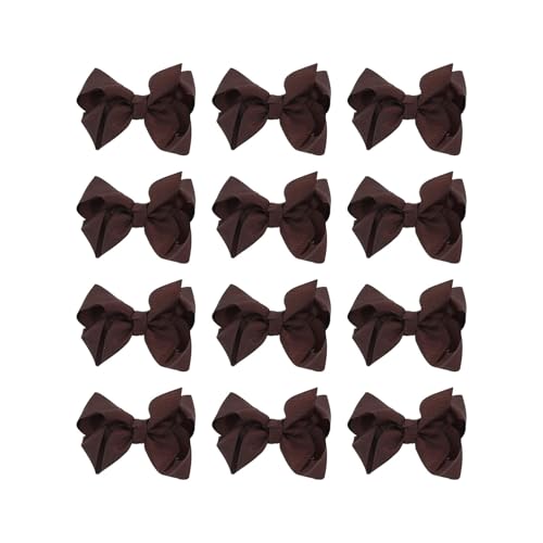 Image of Small Solid Bows for Girls - Set of 12 (Brown)
