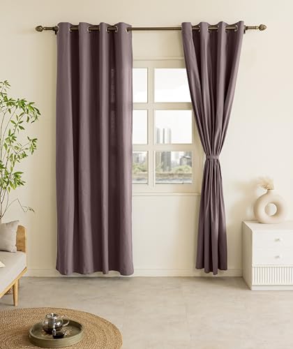 Image of THE LINEN COMPANY Cotton Solid Light-Filtering Grommet Door Curtain, 8 Feet, Levender, Pack of 2
