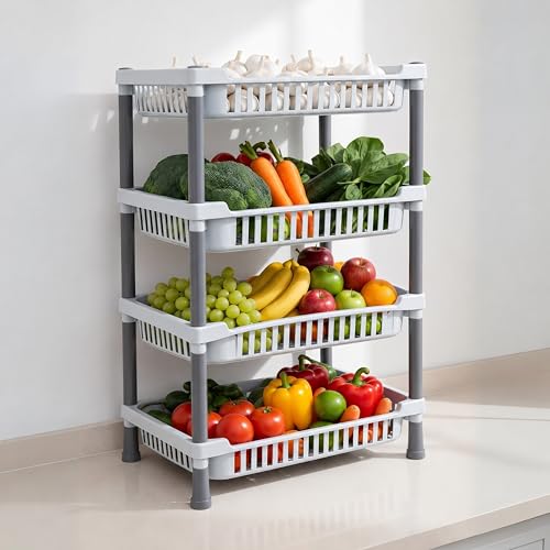 Image of MATIC HOUSEWARE 4-Layer Multipurpose Rack Stand | Durable Plastic Storage Organizer for Vegetables, Fruits, Pantry Items & Home Essentials | Space-Saving Free-Standing Shelf for Home & Kichen (Grey)
