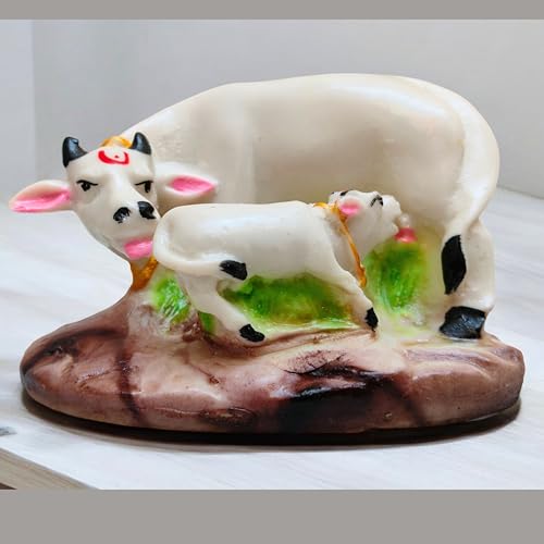 Figura artesanal de vaca y ternero de polvo de mármol 4.5 pulg miniatura 3