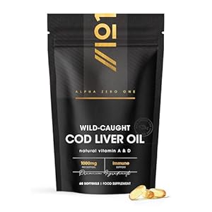 Cod Liver Oil 1000mg – 60 Softgels – Wild-Caught & Cold-Pressed – Source of Omega-3 Fatty Acids – Rich in Vitamins A & D3 – Immune Health + Vision Support – 2 Months Supply by Alpha01