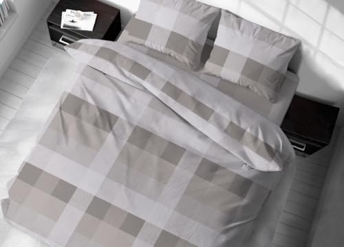 CapitanCasa Juego de funda nórdica saco de dormir verano invierno 100 % algodón patrón escocés individual beige