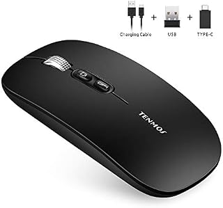 TENMOS T8 Silent Wireless Mouse, Ultra Slim Rechargeable Optical Wireless Computer Mice