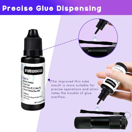 EDSRDXS UV Glue and Welding Glue Kit UV Super Adhesive 3W UV Light Quick Dry and Waterproof Liquid Plastic Welding Kit for Plastic, Glass, Metal 9.9g (10ml)