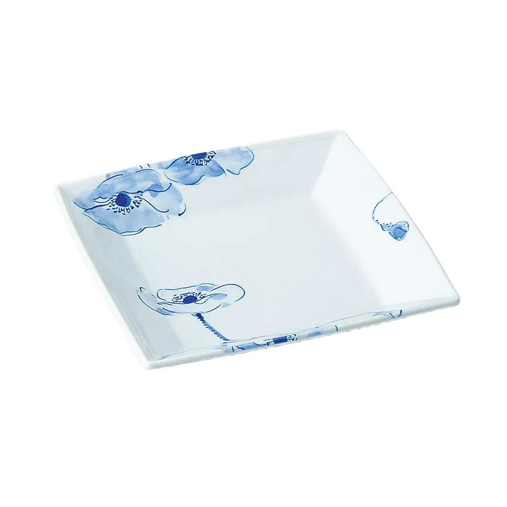 ???????(Setomonohonpo) Blue Poppy Square Plate Medium | Square Plate (Small) [5.5 x 5.5 x 1.2 inches (14 x 14 x 3 cm)