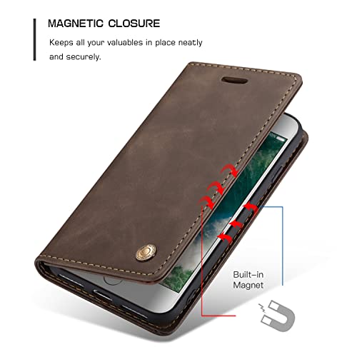 Étui portefeuille iPhone SE 2022 en cuir vintage marron avec fente carte