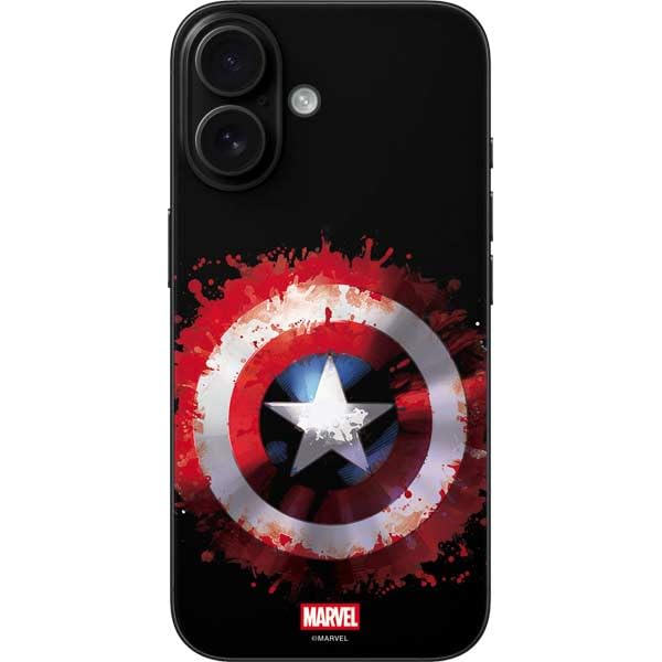 Skinit Decal Phone Skin Compatible with iPhone 16 - Officially Licensed Marvel Captain America Star Shield Design