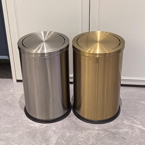 Image of 18L /4.7GAL Gold Bathroom Trash Can with Lid,Brass Garbage Can with Flipping Lid,Brushed Stainless Steel for Bedroom,Living Room,Office,Guest Room (4.7gal-Gold)