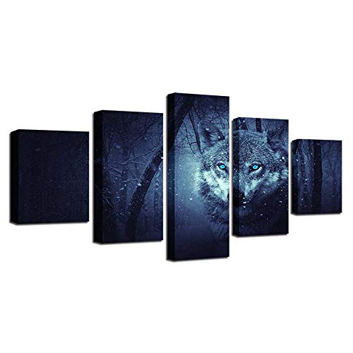Toile loup dans le noir 5 pièces pour sublimer un mur vide