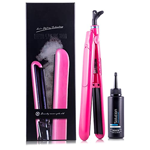 Placas flotantes iónicas de turmalina de cerámica profesional 100%  alisadora de pelo de hierro plano - aceite de argán infundido vapor estilo  - calor infrarrojo lejano (rosa) : Belleza y Cuidado Personal - Amazon.com