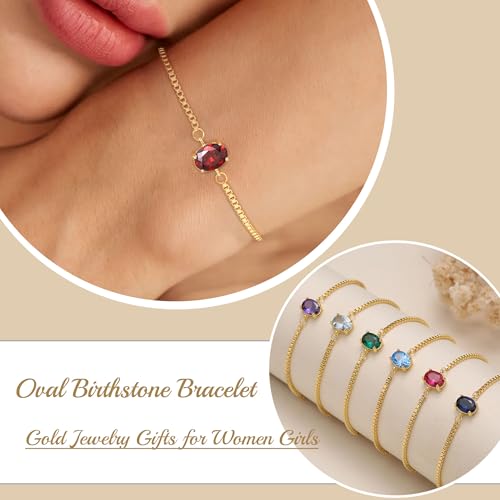 Sistble October Birthday Gifts for Women, Valentines Day Gifts for Teens Oval Stone Birthstone Bracelet October Tourmaline Bracelet Dainty Gold Jewelry Anniversary Mothers Day Birthday Gifts — view 2