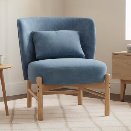 chairus Occasional Accent Chair with Lumbar Pillow Armless Tub Chair in Chenille Fabric Upholstered Lounge Chair with Wood Legs (Blue)