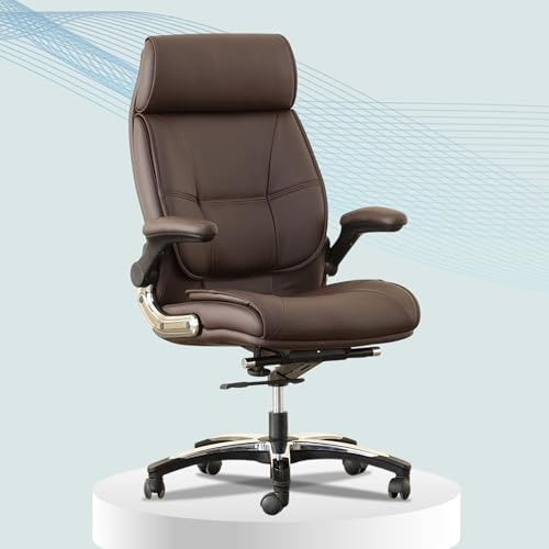 Image of Premium Leatherette Office Chair | Ergonomic High-Back Executive Chair for Home, Office, Study & Gaming | Height Adjustable Boss Chair with Sturdy Chrome Base | 1 Piece (Brown)