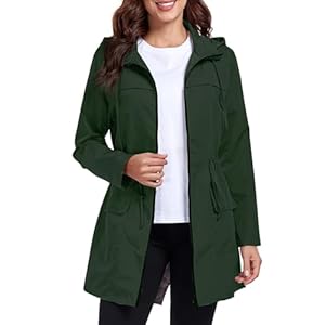 Women Waterproof Raincoat Lightweight Packable Active Outdoor Long Hooded Rain Jacket