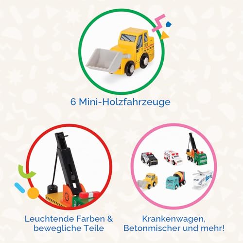 Battat - Holzfahrzeuge Set 1 - Holzautos für Kinder - 6-teiliges Spielzeug-Fahrzeug-Set - Mini-Rettungs- und Baufahrzeuge - Spielzeug-LKW… – Ansicht 3