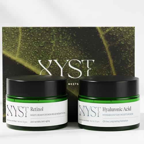 Image of Xyst Anti Aging Skincare Gift Set (Pack of 2) | Hyaluronic Acid Day Moisturiser & Retinol Night Cream Kit | Hydrate & Renew Combo | For Women & Men | Suitabe for All Skin Types