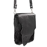 Real Black Nutria Fur & Leather Crossbody Bag Unisex Purse Handmade by LITVIN