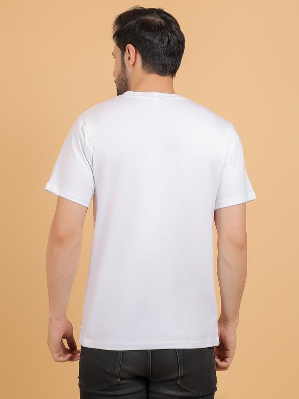 Image of 3AGES Enterprises Solid Men Round Neck Half Sleeve Tshirt | Cotton Blend |Regular Fit T-Shirts |T-Shirts for Men-White