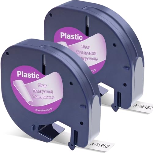 Label Orison Compatible with Dymo Label Maker Refill 16952 Clear Plastic Label Tape for Dymo LetraTag Refills LetraTag Plus LT-100H LT-100T 200B,1/2'' x 13'(12mmx4m), Black on Clear, 2Pack
