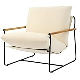 VEVOR Sillón de Acento, Sillón Tapizado 88 x 75 x 85 cm con Acolchado de Espuma Suave, Estructura de Metal y Cojín Extraíble, para Sala de Estar, Dormitorio, Sala de Lectura y Oficina, Beige