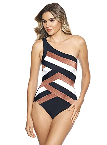 Maillot de bain 1 pièce Miraclesuit Spectra Matrix noir taille 16 asymétrique avec armatures