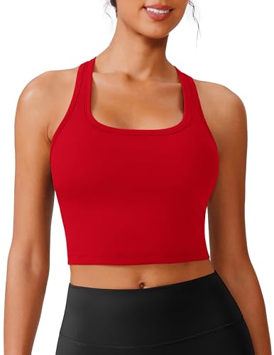 Image of PINSPARK Sports Bra Longline Racerback Tank Tops for Women Padded Workout Yoga Top