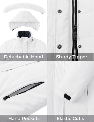 Skieer Women's Ski Jacket Wateproof Hooded Snowboarding Coat Thick Padded Warm Winter Coat(White,Medium) - Thumbnail 7