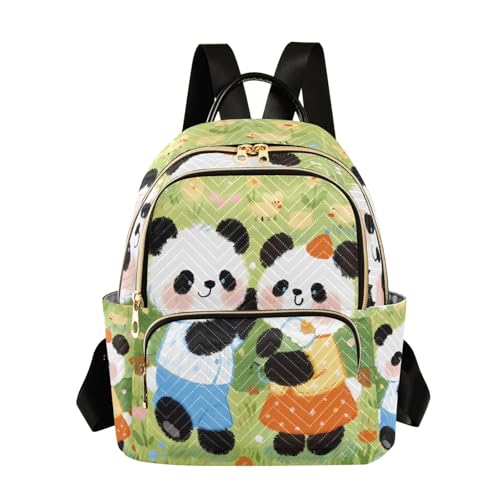 Nexawaveo Mochila acolchada para mujer, bolsa de mano para laptop de 14 pulgadas, ligera, mochila de trabajo, lindos monos, selva, Cute Pandas Green, Small, Mochilas de mochila