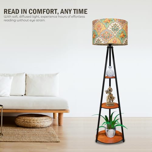 Image of Rellon Floor Lamp with 3 Storage Shelves, Metal FloorLamp for Living Room Standing Home Decoration FloorLamp Shade Reading for,Office,Kitchen,Bedroom (A4)