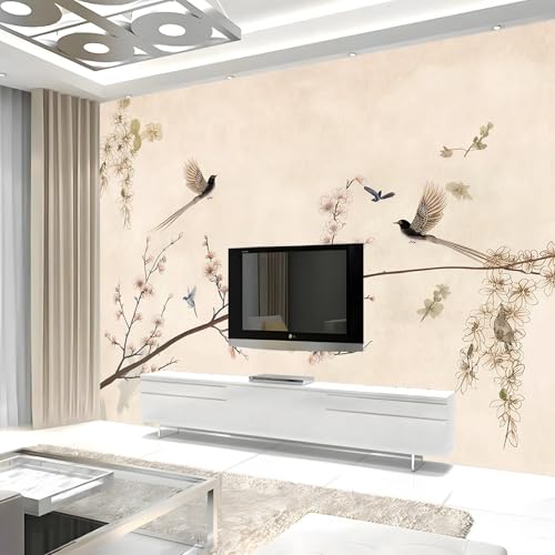 Papier Peint Intissé Chinois 200x140 cm Fleurs Oiseaux