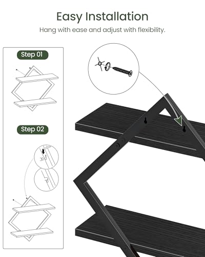 Image of CHOEZON Floating Shelves, Set of 2 Wall Shelves, 2-Tier Hanging Shelves, Wall Shelf Set of 2, Wall Mounted Shelves, for Living Room, Bedroom, Kitchen, Office, Study, Black TBJ01P2BB