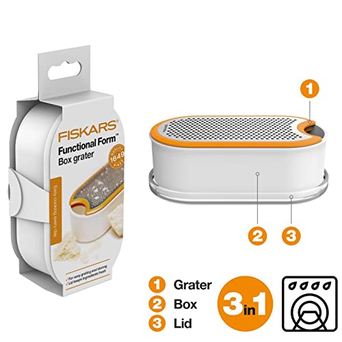 Foto von Fiskars Handreibe mit Behälter, Füllinhalt: 400 ml, Maße (LxBxH): 16,8 x 9,0 x 5,9 cm, Metall/Kunststoff, Functional Form, 1019530, Weiß / Orange