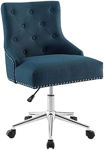 Modway Regent Tufted Button Upholstered Fabric Swivel Office Chair with Nailhead Trim in Azure