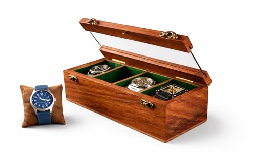Image of Elegant Wooden Watch Box with Glass Display - 4 Slot Luxury Watch Organizer, Gift for Men