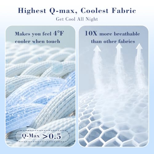 Image of EMME Cooling Comforter King Size, Double Sided Cold 90% Nylon Fabric Fabric Cooling Blanket for Hot Sleepers, Q-Max>0.5 Breathable Summer Quilt for Night Sweater, Lightweight(Blue,106 x 90)