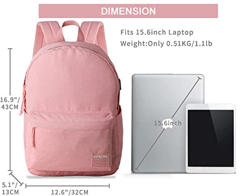 Image of SUPACOOL Casual Laptop Backpack for Men and Women, Backpack for College, USB Charging Port, Lightweight Pack Back(Pink)
